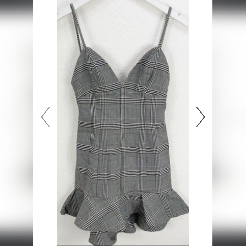 Nbd Revolve Plaid Mini Dress Sleeveless Ruffle Hem Ultra Stretchy Size L…